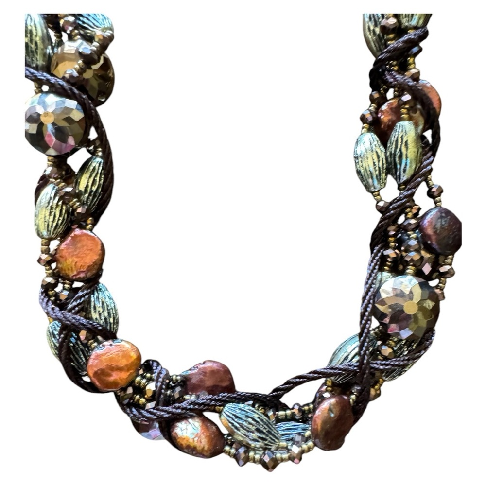 Brown coin pearl bead necklace